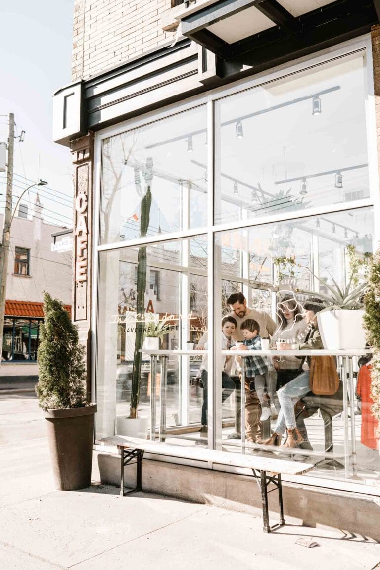 family seen inside a cafe in montreal's plateau area